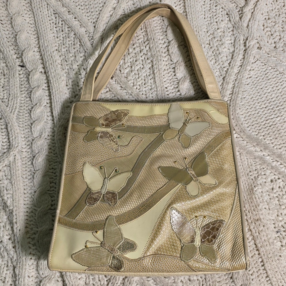 VTG 80s Sharif Butterfly Patchwork Shoulder Bag Purse Leather Reptile Mixed